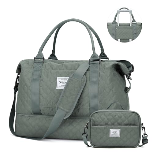 Reisetasche Damen, Sporttasche 45x36x20 Ryanair Easyjet Cabin Bag Handgepäck Tasche Weekender Bag mit Kulturbeutel&Nasstasche,Schwimmtasche Travel Duffle Bag Fitnesstasche Frauen für Reise,Armeegrün von WEPLAN