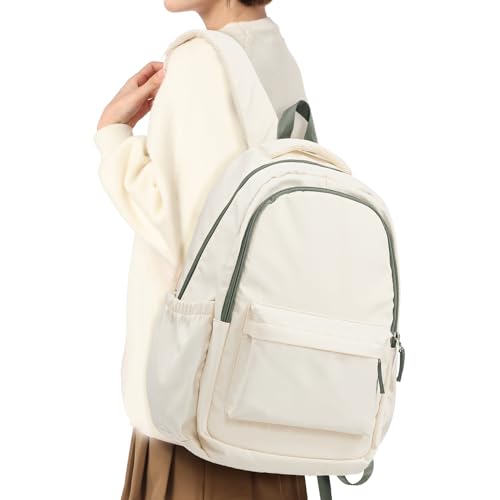 Schultasche Schulrucksack für Mädchen, leichte Schultaschen für Mädchen im Teenageralter,wasserdichter Schulrucksack für College-Schule, Mädchen,Jungen,lässiger Rucksack, Dayback Damen,Beige mit Grün von WEPLAN