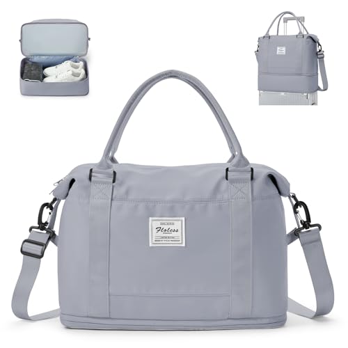 Sporttasche Reisetasche Damen, für Ryanair Handgepäck 40x20x25 Handgepäck Tasche für Flugzeug Reisetasche,Weekender Bag Schwimmtasche Wasserdicht Travel Bag Duffle Bag mit Schuhfach,Grau von WEPLAN