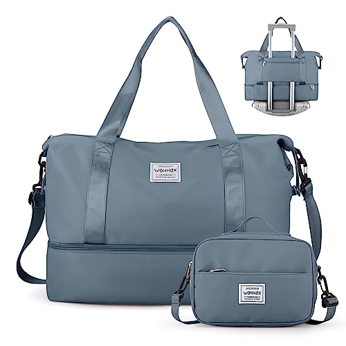 WEPLAN Sporttasche Turnbeutel für Damen, Sport Travel Duffel Bag mit,Wasserdicht Reisetasche mit Kulturbeutel Weekender Overnight Bag mit Nassfach und Schuhfach für Frauen Yoga,Königsblau von WEPLAN