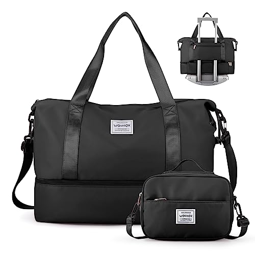 Sporttasche Turnbeutel für Damen, Sport Travel Duffel Bag mit,Wasserdicht Reisetasche mit Kulturbeutel Weekender Overnight Bag mit Nassfach und Schuhfach für Frauen Yoga,Schwarz von WEPLAN