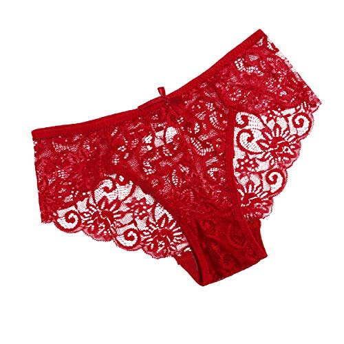 WERVOT Unterhosen Damen Hipster Essentials Triangel Einfache Weich Panties Niedrige Taille, Ladies Sexy Temptation Unterwäsche Spitze Hüften Atmungsaktive Höschen Slip Bequeme Unterwäsche(Rot,XL) von WERVOT