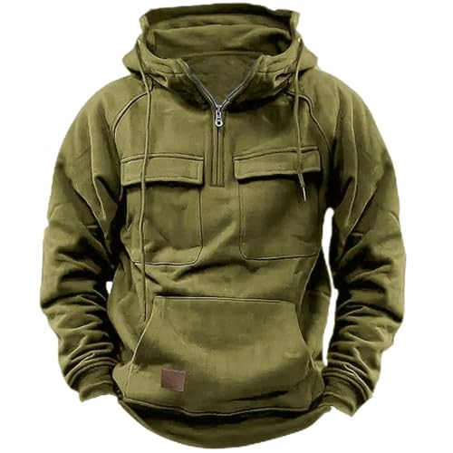 WESBR Oversized Hoodie Herren Casual Persönlichkeit Coole Hoodies Herren Sport Mehrere Taschen Herren Hoody Mit Kapuze Einfachheit Sweatshirts Für Mode Trend Herren F-Army Green XL von WESBR