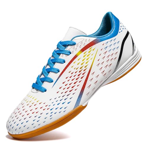 WESHIRUN Indoor-Fußballschuhe für Herren, Futsal-Schuhe für Damen, Jugendliche, professioneller athletischer Fußballschuh, Weiss/opulenter Garten, 41 EU von WESHIRUN