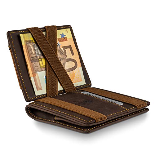 WEST - Magic Wallet (Klassiker) mit großes Münzfach - inklusive edler Geschenkbox - Geldbeutel mit Münzfach - Der perfekte Begleiter für unterwegs - RFID Datenschutz (Braun Orange) von WEST