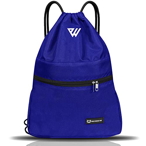 WESTWOOD FOX WFX Tasche mit Kordelzug, wasserdicht, Sport, Fitnessstudio, Rucksack für Damen und Herren, PE-Beutel, Außentasche, Reißverschluss, Schule, Strand, Urlaub, Schwimmen, Reisen, blau, One von WESTWOOD FOX