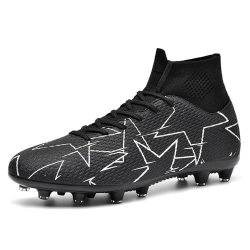 WETIKE Fußballschuhe Herren High Top Spike Professionelles Trainingsschuhe Damen Athletics Fussballschuhe Outdoor Sport Football Schuhe,D Alle Schwarz,42 EU von WETIKE