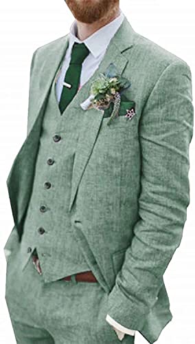 WETRIM Retro Blauer Leinenanzug for Männer Casual Hochzeitsanzug for Männer Seersucker Anzug Slim Fit 3 Stück Jacke Blazer Bräutigam Smoking (Farbe : Light Green, Größe : 52) von WETRIM