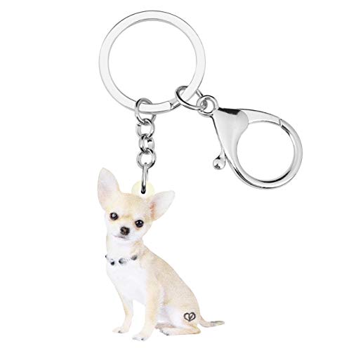 WEVENI Acryl niedlich Chihuahua Hund Schlüsselanhänger Haustier Schlüsselanhänger Schmuck für Frauen Mädchen Handtasche Handtasche Auto (Weiß) von WEVENI