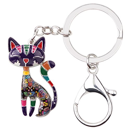 WEVENI Cute Emaille Schlüsselanhänger Katze Deko Katzen Schmuck Auto Brieftasche für Damen Frauen Mädchen Charms (Violett) von WEVENI