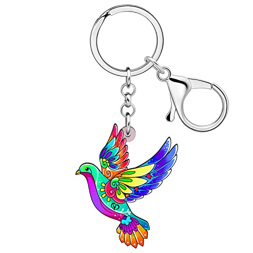WEVENI Cute Taube Schlüsselanhänger Charms Acryl Taube Schlüsselring Vogel Schmuck für Frauen Mädchen Auto Zubehör (Regenbogen) von WEVENI