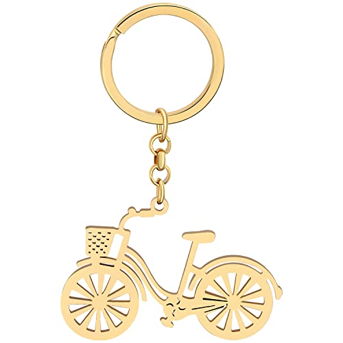 WEVENI Edelstahl Cute Straße Ebike Fahrrad Schlüsselring Bike Schlüsselanhänger Ringe Schmuck Charms Für Frauen Mädchen Damen Bmx Zubehör (Edelstahl 18k vergoldet) von WEVENI