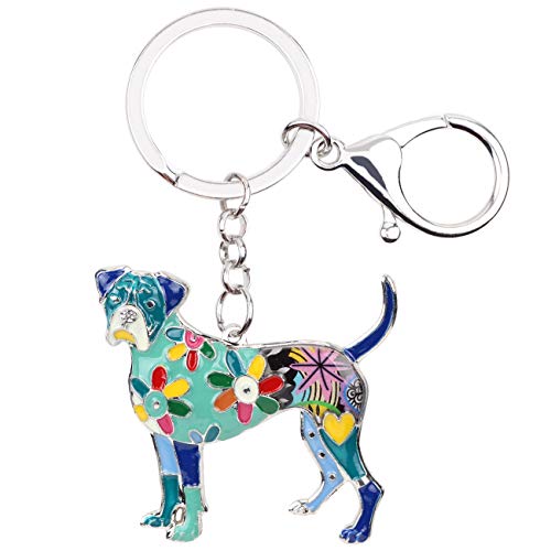 WEVENI Emaille Legierung Boxer Hund Schlüsselanhänger Haustier Charms Schmuck für Frauen Mädchen Tasche Auto Brieftasche (Blau) von WEVENI