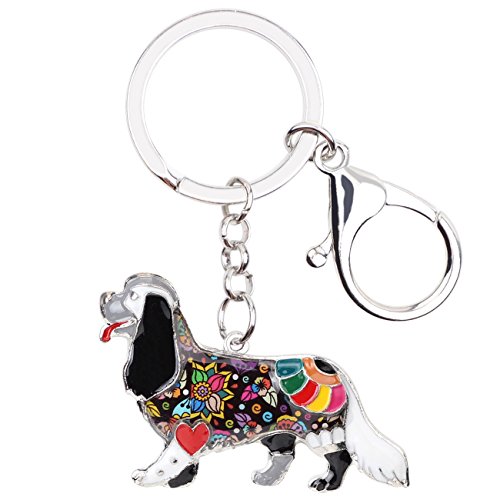 WEVENI Emaille Legierung Cavalier King Charles Spaniel Hund Schlüsselanhänger Zubehör für Frauen Mädchen Auto Handtasche Charms (Grau) von WEVENI