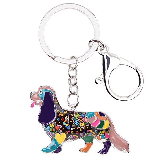 WEVENI Emaille Legierung Cavalier King Charles Spaniel Hund Schlüsselanhänger Zubehör für Frauen Mädchen Auto Handtasche Charms (Violett) von WEVENI