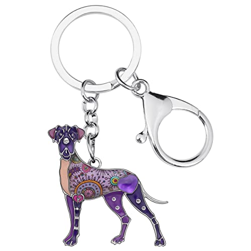 WEVENI Emaille Legierung Deutsche Dogge Hund Schlüsselanhänger Ring Handtasche Tasche Charme Schlüsselanhänger Mode Schmuck für Frauen Mädchen Geschenke (Violett A) von WEVENI