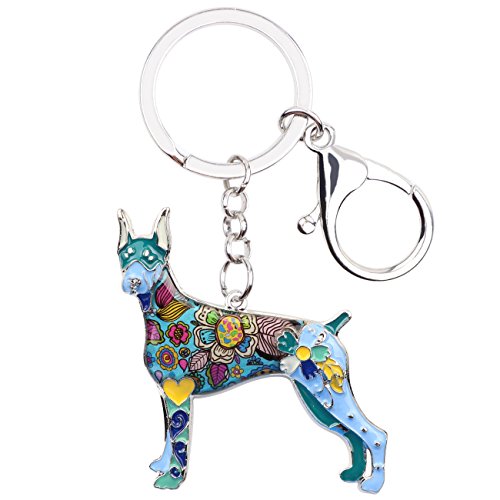 WEVENI Emaille Legierung Dobermann Hund Schlüsselanhänger Zubehör Schmuck Charms Für Frauen Mädchen Tasche Auto Brieftasche (Blau) von WEVENI JEWELRY