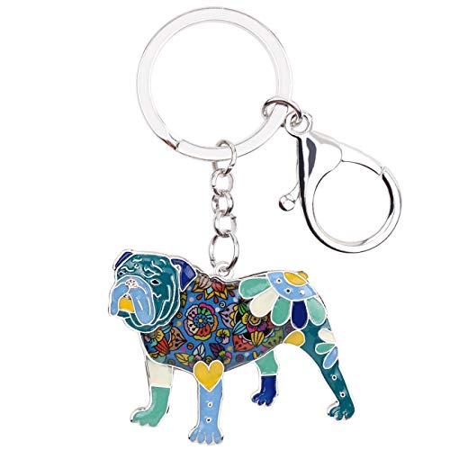 WEVENI Emaille Legierung Englische Bulldogge Bull Terrier Hund Schlüsselanhänger Zubehör Schmuck für Frauen Mädchen Tasche Charms (Blau) von WEVENI