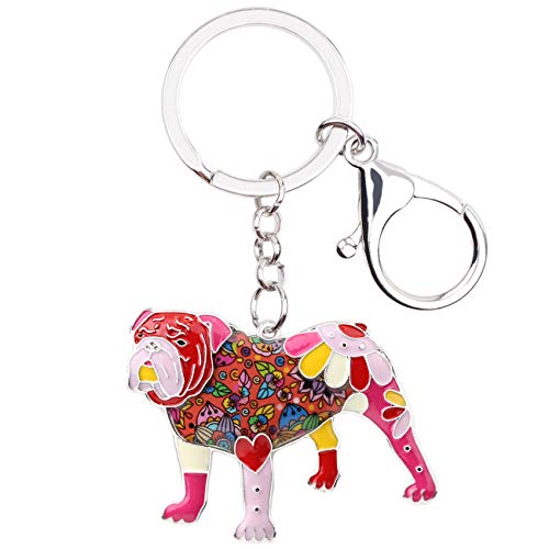 WEVENI Emaille Legierung Englische Bulldogge Bull Terrier Hund Schlüsselanhänger Zubehör Schmuck für Frauen Mädchen Tasche Charms (Rot) von WEVENI JEWELRY