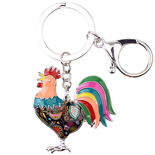 WEVENI Emaille Legierung Strass Huhn Schlüsselanhänger Henne Schlüsselkette Tasche Auto Charms Für Frauen Mädchen (Orange) von WEVENI