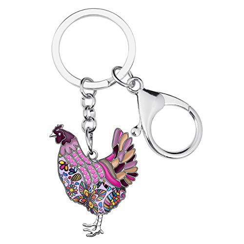 WEVENI Emaille Legierung Strass Huhn Schlüsselanhänger Henne Schlüsselkette Tasche Auto Charms Für Frauen Mädchen (Violett) von WEVENI