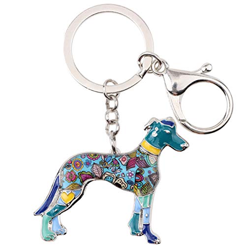 WEVENI Emaille Legierung Windhund Hund Schlüsselanhänger Greyhound Schlüsselring Geschenk Auto Brieftasche Tasche Charms Für Frauen Mädchen (Blau) von WEVENI