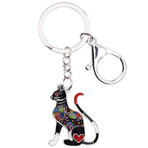 WEVENI Emaille Schlüsselanhänger Katze Deko Cute Katzen Schmuck Auto Brieftasche Charms Für Damen Frauen Mädchen (Grau) von WEVENI