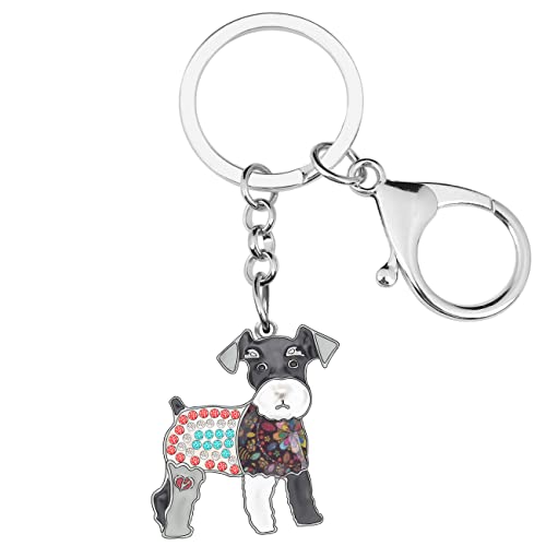 WEVENI Emaille Schnauzer Schlüsselanhänger Hund Charms Geschenke für Frauen Mädchen Tasche Auto Brieftasche (Grau) von WEVENI