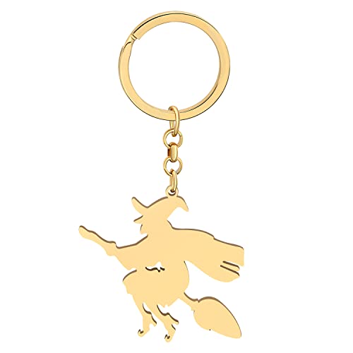 WEVENI Neuheit Halloween Sensenmann Schlüsselanhänger Schädel Schlüsselanhänger Autotasche Geldbörse Zubehör Charms für Frauen Mädchen Schädel Geschenke (B Hexe Gold) von WEVENI