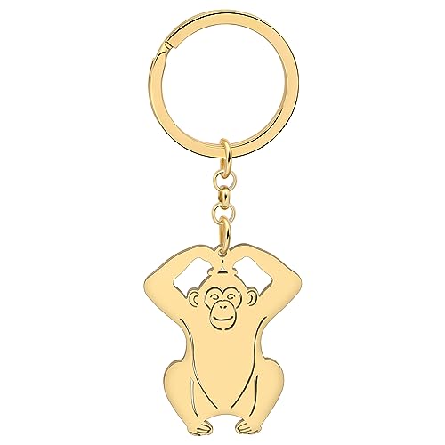 WEVENI Niedlicher Affen-Geschenke Edelstahl Paar Affen Schlüsselanhänger Ring Affe Orang-Utan Gorilla Zubehör für Frauen Mädchen (Orang Utan Gold) von WEVENI