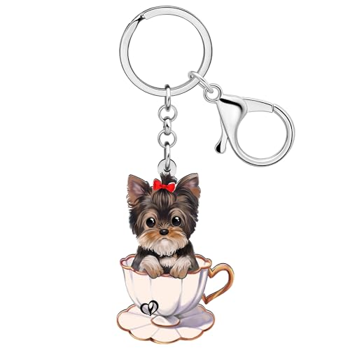 WEVENI Schlüsselanhänger Yorkshire Terrier aus Acryl, Yorkshire Terrier, für Damen und Mädchen, Handtaschen-Charm, Schmuck, Yorkshire Terrier B, W2L2 von WEVENI