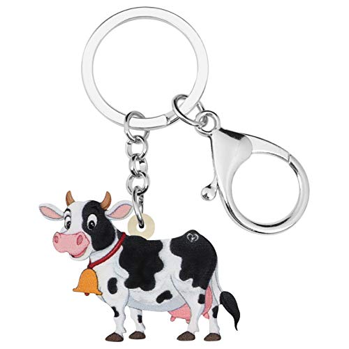 WEVENI Acryl Cartoon Glocke Milch Kuh Schlüsselanhänger Kuh Geschenke Schlüsselring Bauernhof Schmuck Für Damen Frauen Mädchen (Weiß) von WEVENI