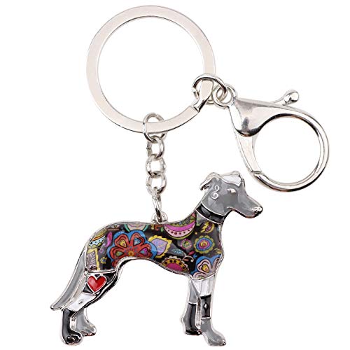 WEVENI Emaille Legierung Windhund Hund Schlüsselanhänger Greyhound Schlüsselring Geschenk Auto Brieftasche Tasche Charms Für Frauen Mädchen (Schwarz) von WEVENI