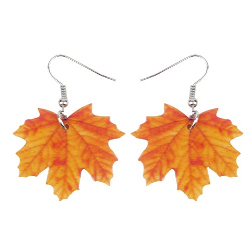 WEVENI Acryl Herbst Ahornblatt Leaf Ohrringe Orange baumeln Neuheit Pflanze Schmuck für Frauen Mädchen Natur Geschenke (Orange) von WEVENI