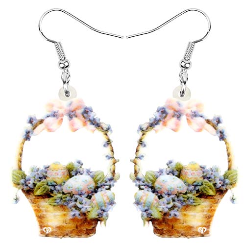 WEVENI Acryl Blume Korb Osterei Kaninchen Ohrringe Cute Bunny Schmuck für Damen Frauen Mädchen Festival Geschenke (Orange) von WEVENI