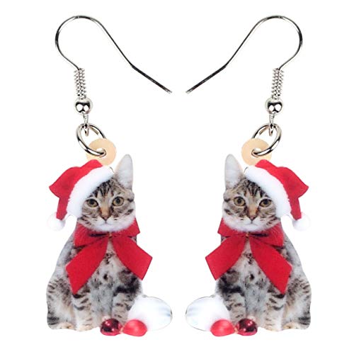 WEVENI Acryl-Ohrringe mit Weihnachtsmütze, Katze, Kätzchen, baumelnd, für Damen und Mädchen, Geschenk, Acryl, Kein Edelstein von WEVENI