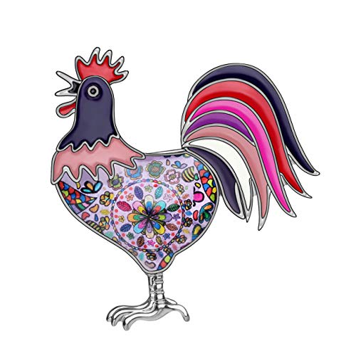 WEVENI Cute Emaille Hahn Hühner Brosche Pins Chicken Schmuck für Damen Frauen Mädchen Kleid Schal Zubehör Geschenk (Violett) von WEVENI