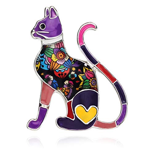 WEVENI Emaille Cute Katzen Brosche Pins Katze Anstecknadeln Schal Anzug Zubehör für Damen Frauen Mädchen Party Geschenk (Violett) von WEVENI