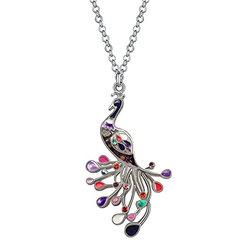WEVENI Emaille Kristall Pfau Kette Halskette Vögel Anhänger für Frauen Mädchen Mode Schmuck Charme Peacock Geschenk (Lila) von WEVENI