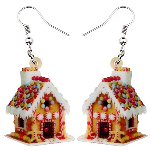 WEVENI Acryl Weihnachten Lebkuchenhaus Ohrringe Baumeln Anime Süßigkeiten Haus Schmuck Weihnachten Geschenke für Damen Mädchen (Braun) von WEVENI