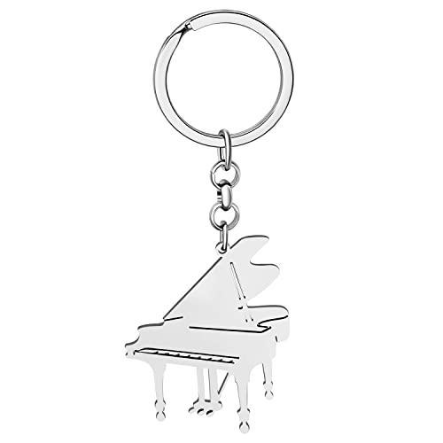 WEVENI Klavier Schlüsselanhänger Zierliche Edelstahl Klavier Schlüsselringe für Damen Mädchen Musikinstrumente Geschenke Autoschlüssel Charms (Versilbert) von WEVENI