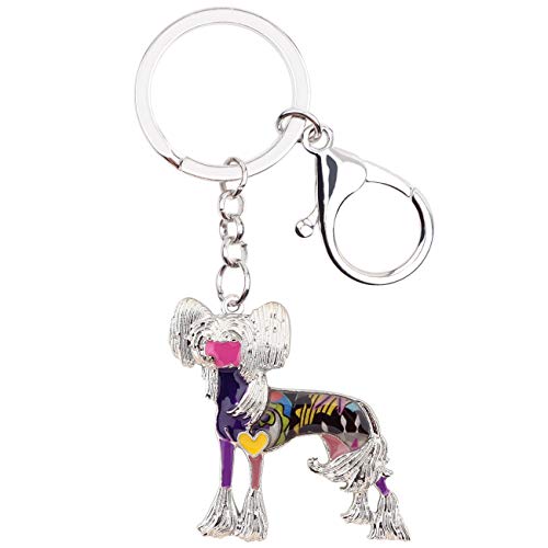 Weveni Schlüsselanhänger mit chinesischem Schopfhund, Emaille, Legierung, Geschenk für Frauen und Mädchen, Tasche, Autobörse von WEVENI