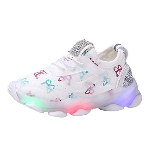 WEXCV Kinder Weiche leuchtende Schuhe Mädchen Jungen Sneakers Leucht Strass Schmetterling Drucken Schuhe Licht Sportschuhe Sneaker Turnschuhe Unisex Sportschuhe Outdoor Lauflernschuhe von WEXCV