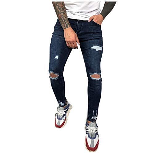 WFRAU Herren Stretchy Zerrissene Jeans Herren Jeanshose Skinny Straight Biker Jeans Slim Fit Reißverschluss Bleistifthose Streetwear von kowaku