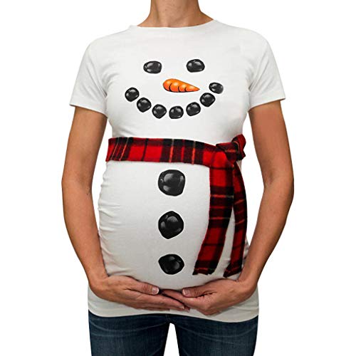 WFRAU Schwangere Frauen Weihnachten Schneemann Druck Plus Größe Tops Cartoon Kurzen Ärmeln Mutterschaft Pullover Bluse Pflege Shirts Damen Winter Frühling Patchwork T-Shirt Schwangerschaft Kleidung von kowaku