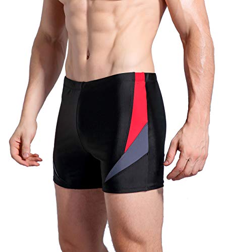 WHCREAT Herren Badehose Sport Schwimmen Boardshorts UV-Schutz Chlor Resistent Rotgrau L von WHCREAT