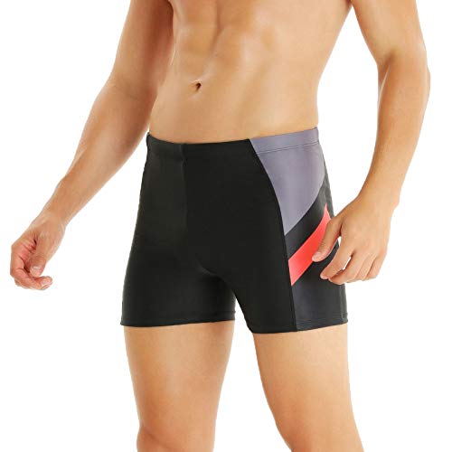 WHCREAT Herren Badehose Sport Schwimmhose Badeshorts Beachshorts Chlor Resistent, Grau Rot L von WHCREAT