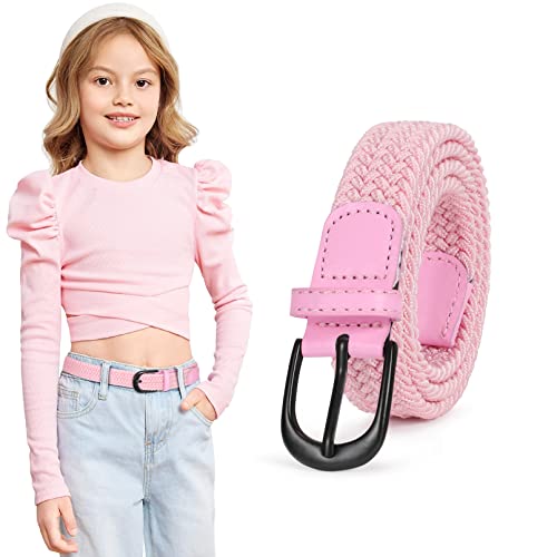 WHIPPY Kinder Gürtel Geflochtener elastischer Gürtel für Jungen Mädchen stretch Gürtel Stoffgürtel gewebte Gürtel für Teenager Junioren 2,5 cm breite mit Metallschnalle,Rosa,85cm von WHIPPY