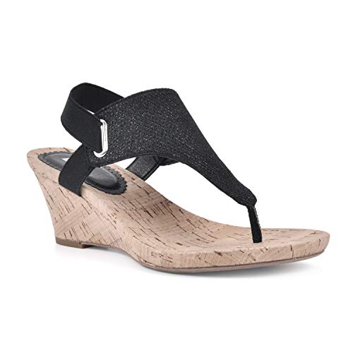 WHITE MOUNTAIN All Good Damen Sandalen mit Keilabsatz, Schwarz (Schwarz/Glitter), 38 EU von WHITE MOUNTAIN