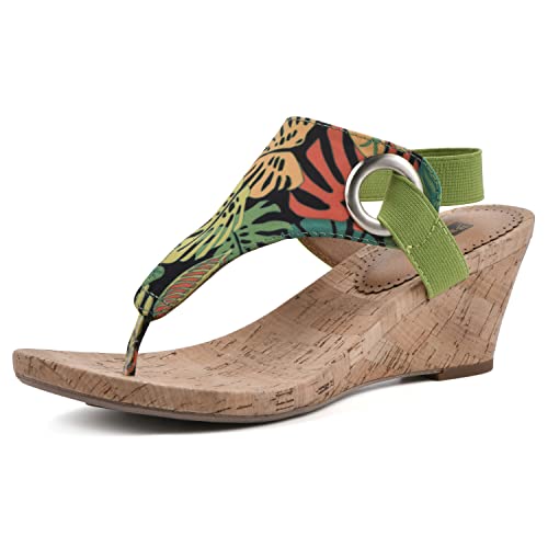 WHITE MOUNTAIN Damen Aida Keilsandale, Green Multi Tropical Fab, 37.5 EU von WHITE MOUNTAIN